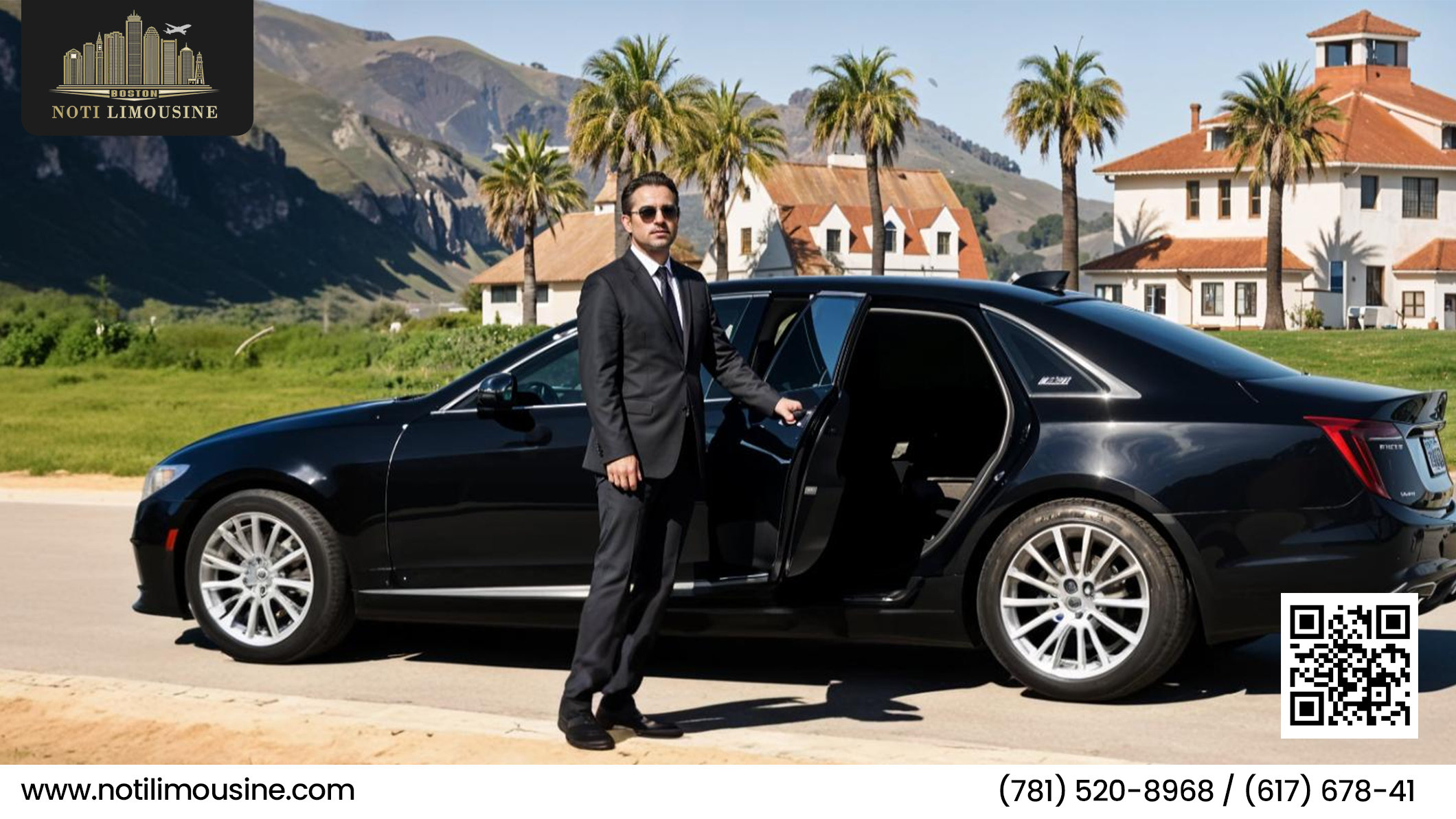 Corporate executive entering a luxury black vehicle for professional transportation service in Boston.