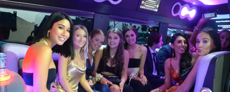 Stylish prom limousine with vibrant lighting and premium seating for a memorable night