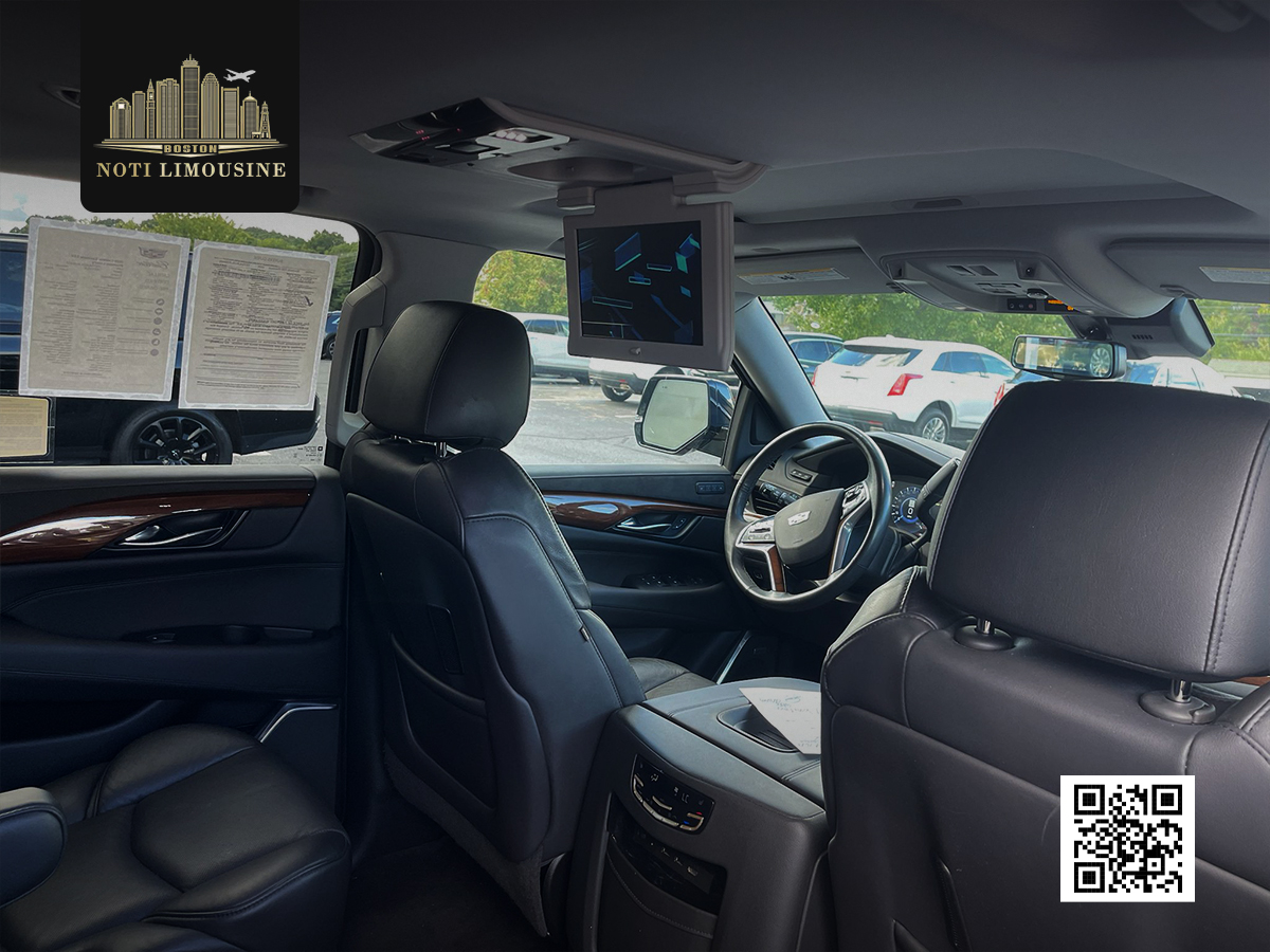 Side view of a spacious Cadillac Escalade SUV, ideal for group and executive travel with Noti Limousine.