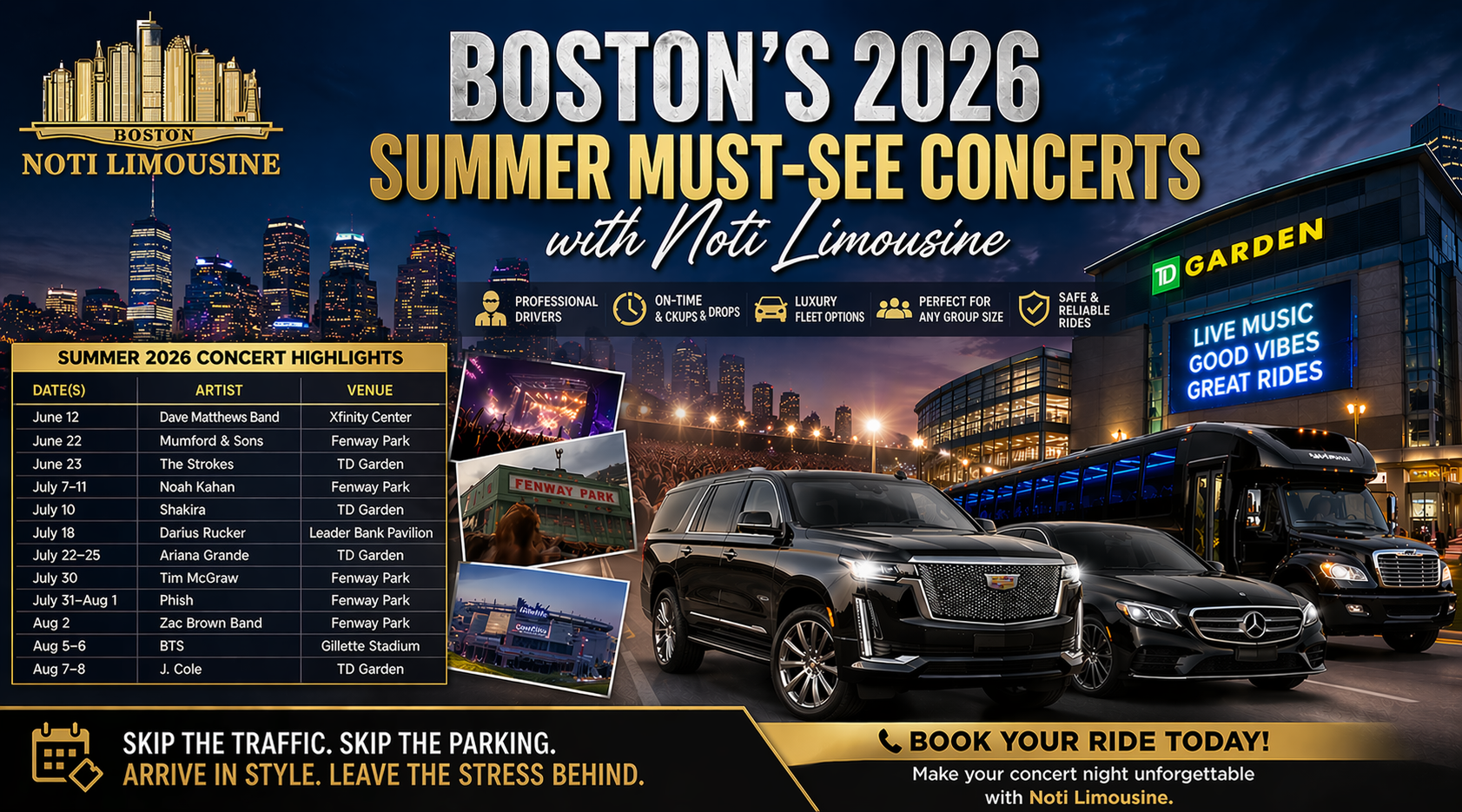 Boston’s 2026 Summer Must-See Concerts with Noti Limousine